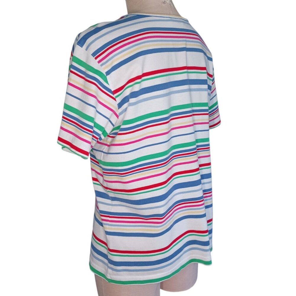 Vintage 90s Talbots Rainbow Striped Womens XL T-Shirt Top Classic Preppy - Picture 4 of 10